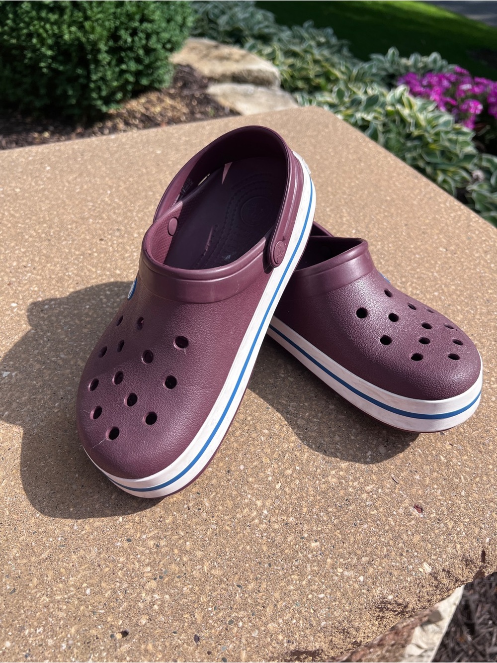 CROCS Kids Clog in Deep Burgundy with White Trim - Picture 2 of 3